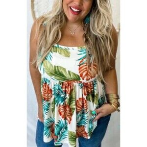 Hawaiian Tank Top Womens S/M Babydoll Summer Boho Dainty Beach Vacation Tunic